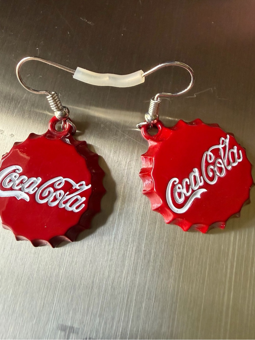 Coca-cola bottle cap earrings brand new